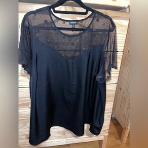 Black Sheer Polka Dot Mesh Blouse
